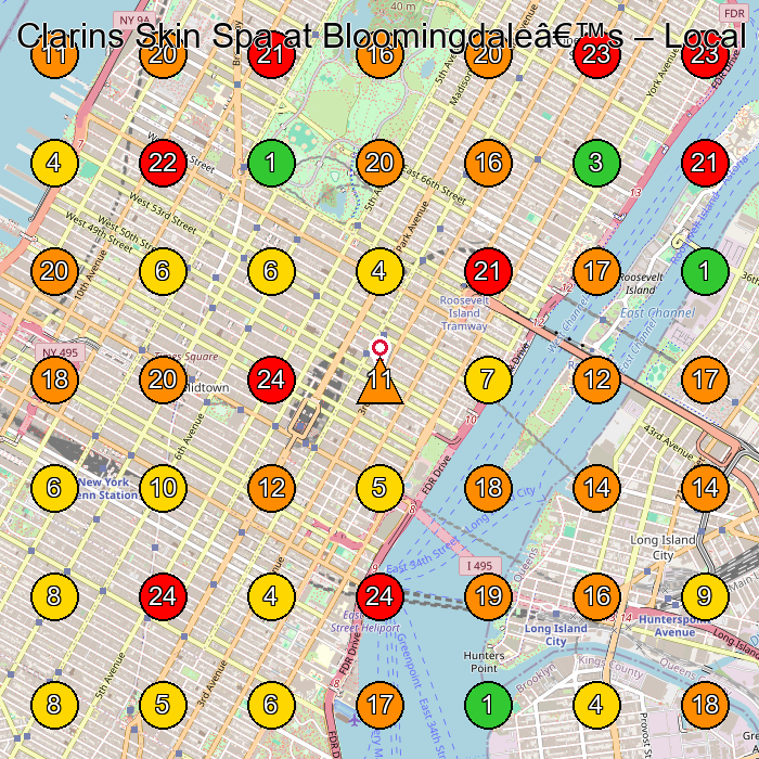 Clarins Skin Spa at Bloomingdale's Facial Spa GeoGrid ranking map for New York NY